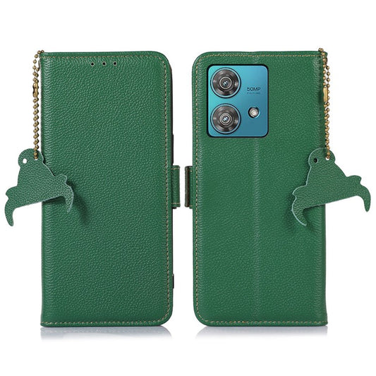 For Motorola Edge 40 Neo 5G Case Genuine Cow Leather Phone Wallet Cover - Green