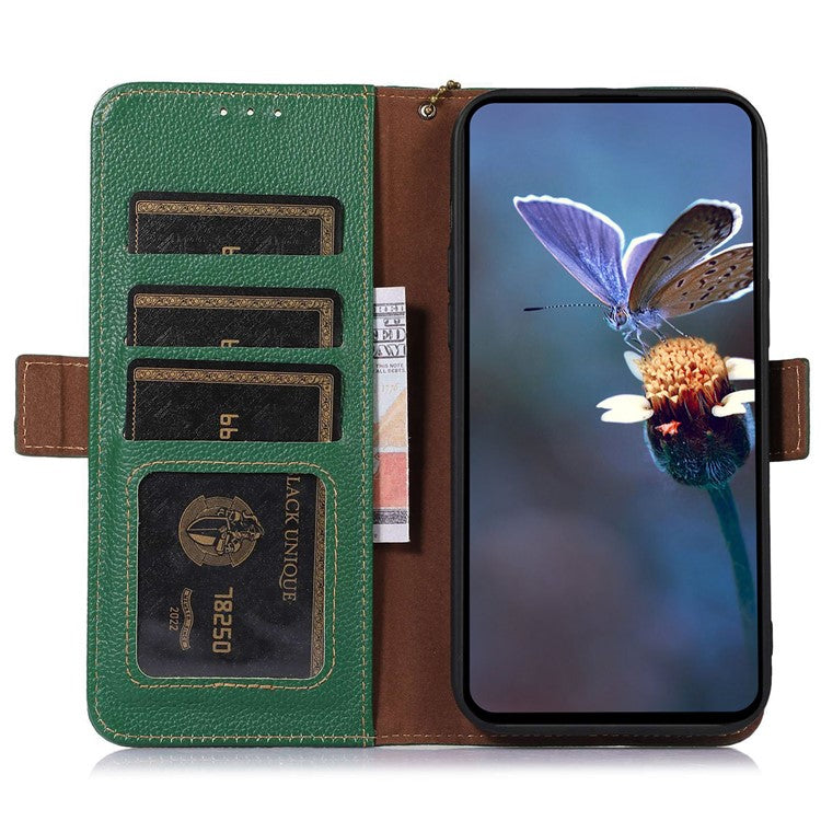 For Motorola Edge 40 Neo 5G Case Genuine Cow Leather Phone Wallet Cover - Green