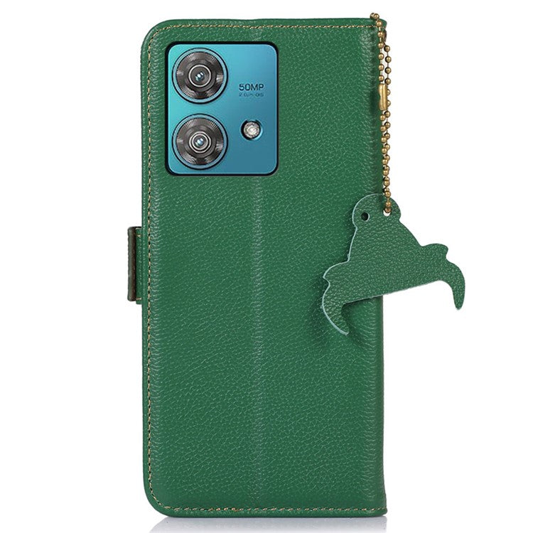 For Motorola Edge 40 Neo 5G Case Genuine Cow Leather Phone Wallet Cover - Green