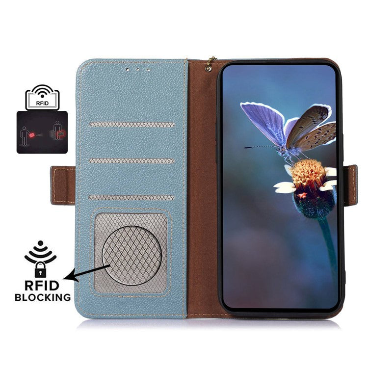 For Motorola Edge 40 Neo 5G Case Genuine Cow Leather Phone Wallet Cover - Blue
