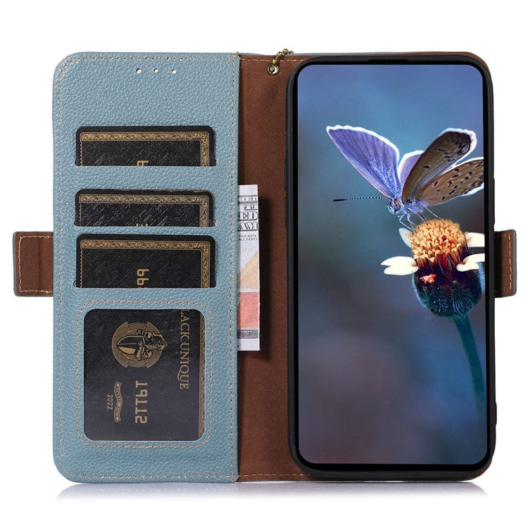 For Motorola Edge 40 Neo 5G Case Genuine Cow Leather Phone Wallet Cover - Blue