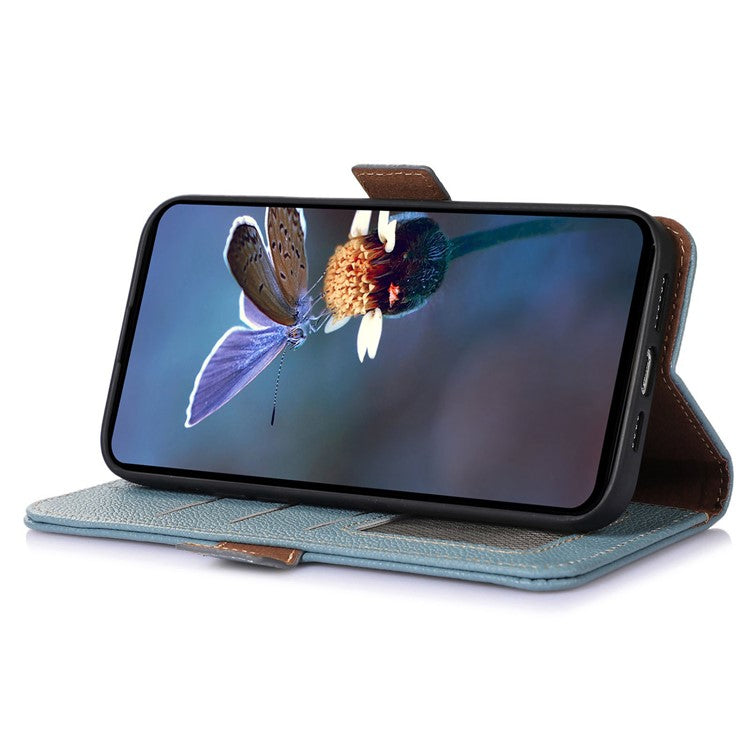 For Motorola Edge 40 Neo 5G Case Genuine Cow Leather Phone Wallet Cover - Blue
