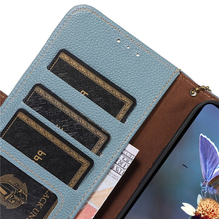 For Motorola Edge 40 Neo 5G Case Genuine Cow Leather Phone Wallet Cover - Blue