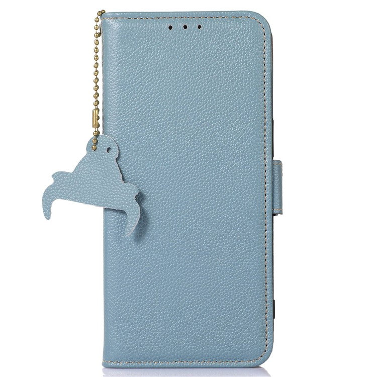 For Motorola Edge 40 Neo 5G Case Genuine Cow Leather Phone Wallet Cover - Blue