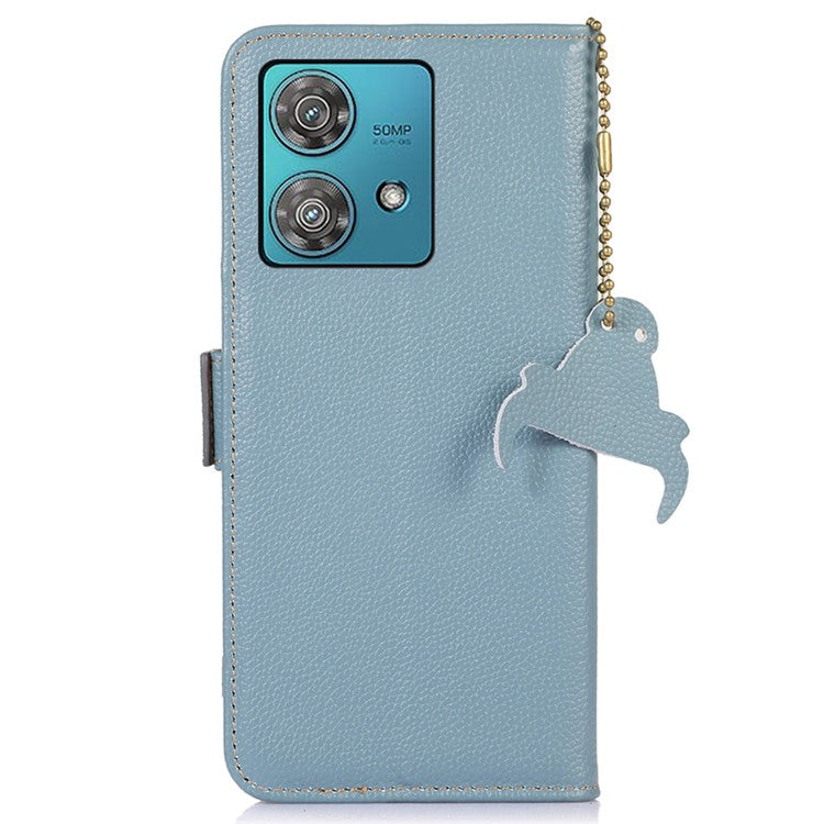 For Motorola Edge 40 Neo 5G Case Genuine Cow Leather Phone Wallet Cover - Blue