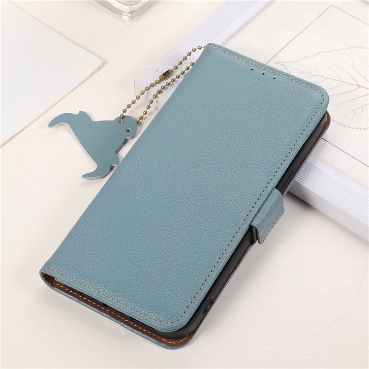 For Motorola Edge 40 Neo 5G Case Genuine Cow Leather Phone Wallet Cover - Blue
