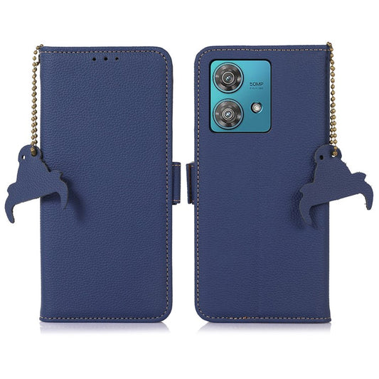 For Motorola Edge 40 Neo 5G Case Genuine Cow Leather Phone Wallet Cover - Sapphire