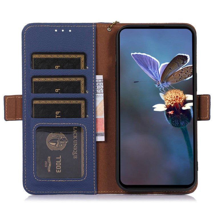 For Motorola Edge 40 Neo 5G Case Genuine Cow Leather Phone Wallet Cover - Sapphire