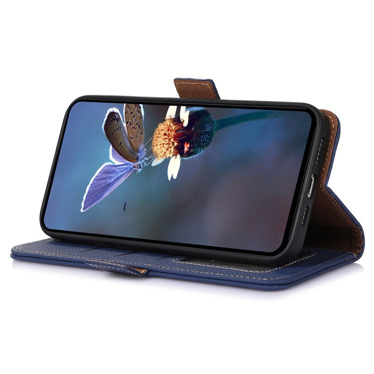 For Motorola Edge 40 Neo 5G Case Genuine Cow Leather Phone Wallet Cover - Sapphire