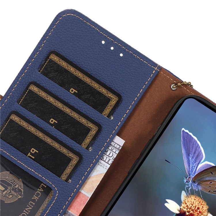 For Motorola Edge 40 Neo 5G Case Genuine Cow Leather Phone Wallet Cover - Sapphire