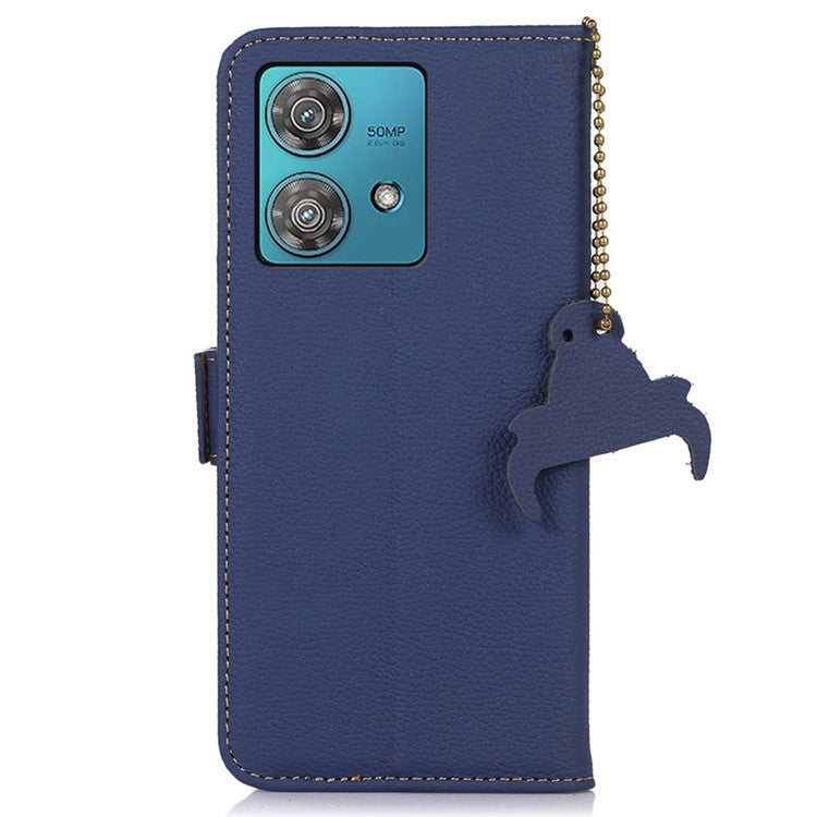 For Motorola Edge 40 Neo 5G Case Genuine Cow Leather Phone Wallet Cover - Sapphire