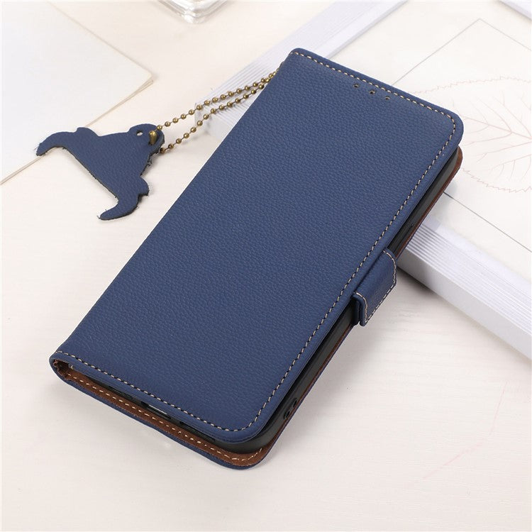 For Motorola Edge 40 Neo 5G Case Genuine Cow Leather Phone Wallet Cover - Sapphire