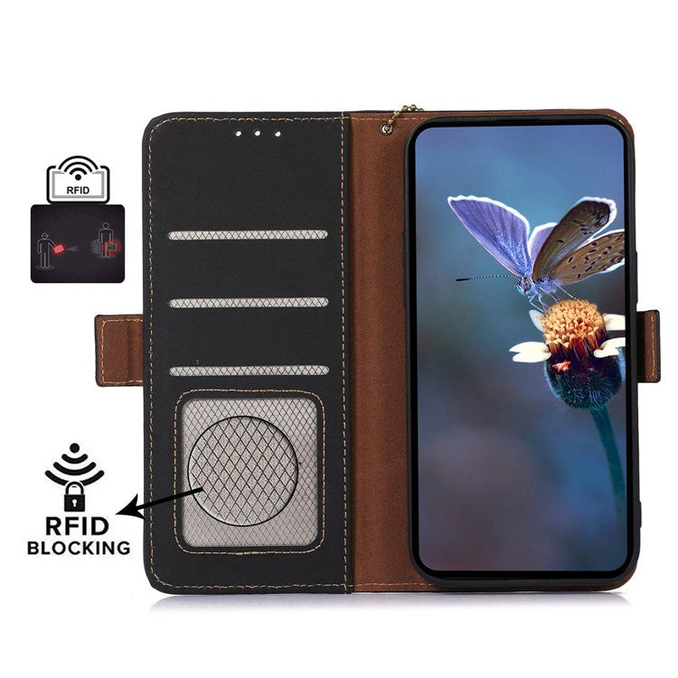 For Motorola Edge 40 Neo 5G Case Wallet Genuine Cow Leather RFID Blocking Phone Cover - Black