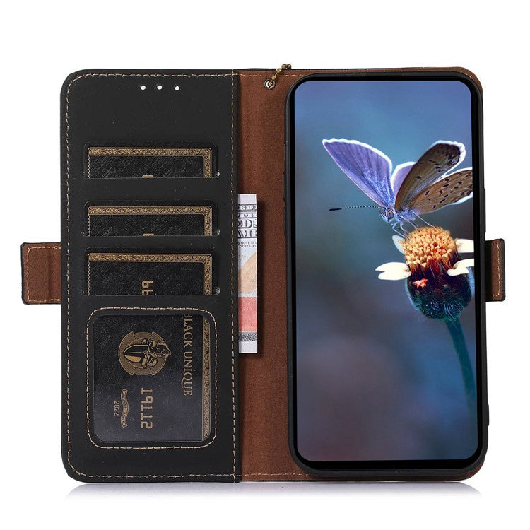 For Motorola Edge 40 Neo 5G Case Wallet Genuine Cow Leather RFID Blocking Phone Cover - Black