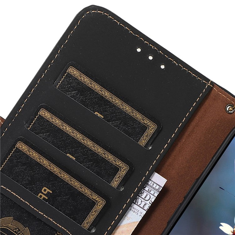 For Motorola Edge 40 Neo 5G Case Wallet Genuine Cow Leather RFID Blocking Phone Cover - Black
