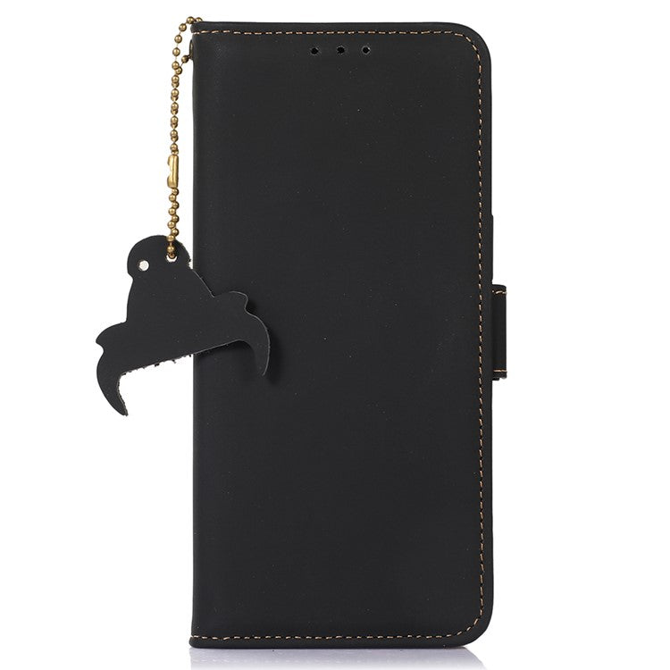 For Motorola Edge 40 Neo 5G Case Wallet Genuine Cow Leather RFID Blocking Phone Cover - Black