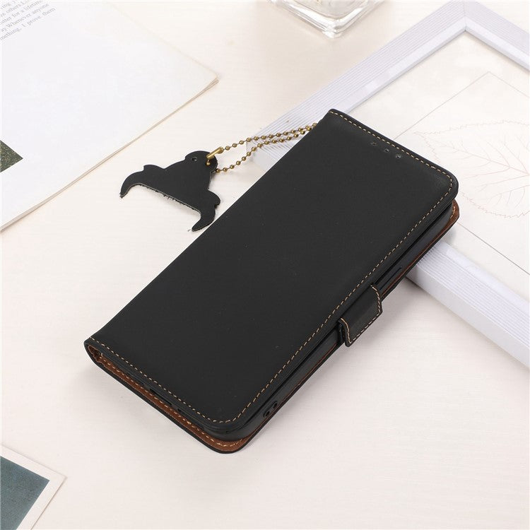 For Motorola Edge 40 Neo 5G Case Wallet Genuine Cow Leather RFID Blocking Phone Cover - Black