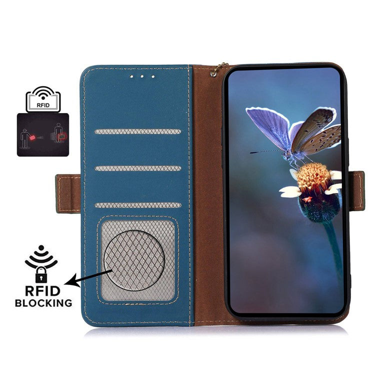 For Motorola Edge 40 Neo 5G Case Wallet Genuine Cow Leather RFID Blocking Phone Cover - Blue