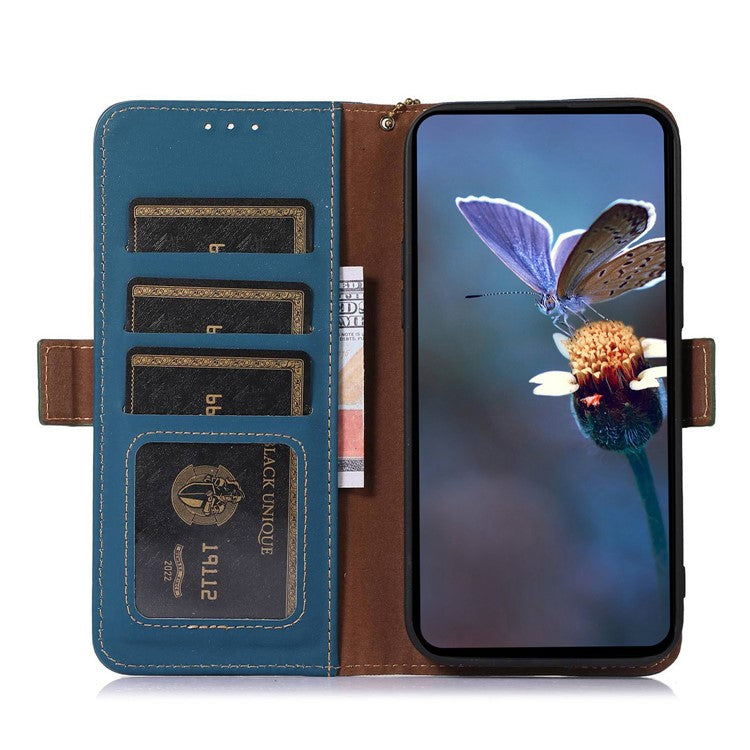 For Motorola Edge 40 Neo 5G Case Wallet Genuine Cow Leather RFID Blocking Phone Cover - Blue
