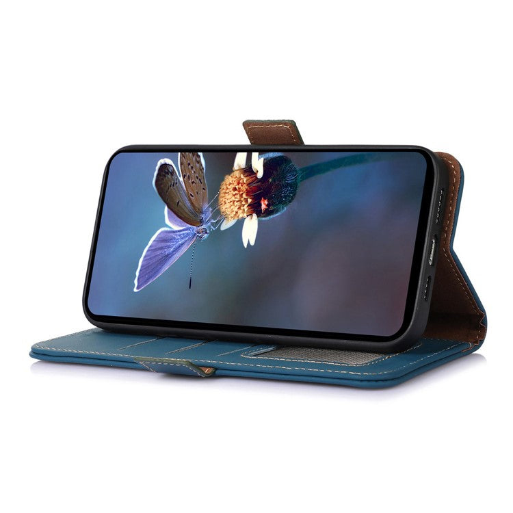 For Motorola Edge 40 Neo 5G Case Wallet Genuine Cow Leather RFID Blocking Phone Cover - Blue