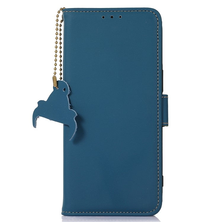 For Motorola Edge 40 Neo 5G Case Wallet Genuine Cow Leather RFID Blocking Phone Cover - Blue