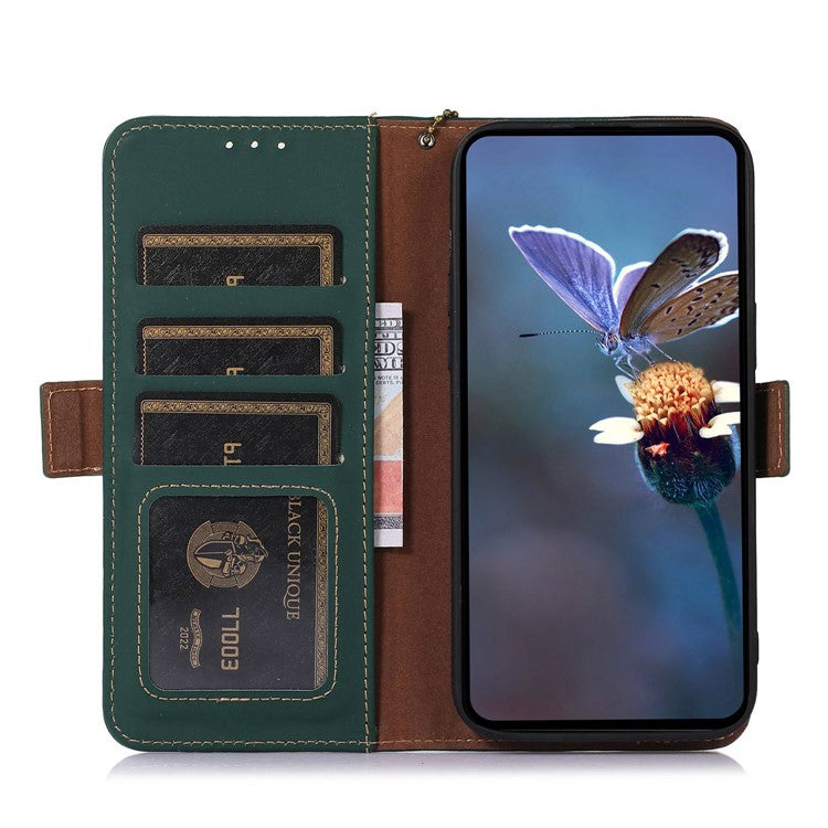 For Motorola Edge 40 Neo 5G Case Wallet Genuine Cow Leather RFID Blocking Phone Cover - Green