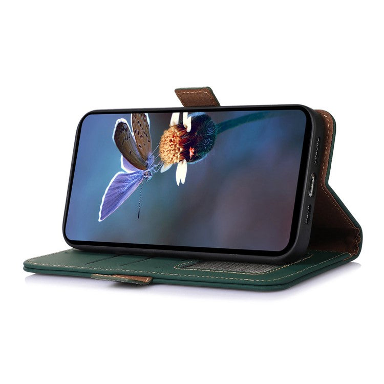 For Motorola Edge 40 Neo 5G Case Wallet Genuine Cow Leather RFID Blocking Phone Cover - Green