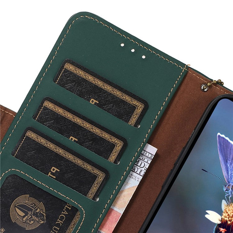 For Motorola Edge 40 Neo 5G Case Wallet Genuine Cow Leather RFID Blocking Phone Cover - Green