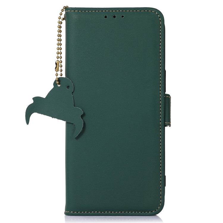 For Motorola Edge 40 Neo 5G Case Wallet Genuine Cow Leather RFID Blocking Phone Cover - Green