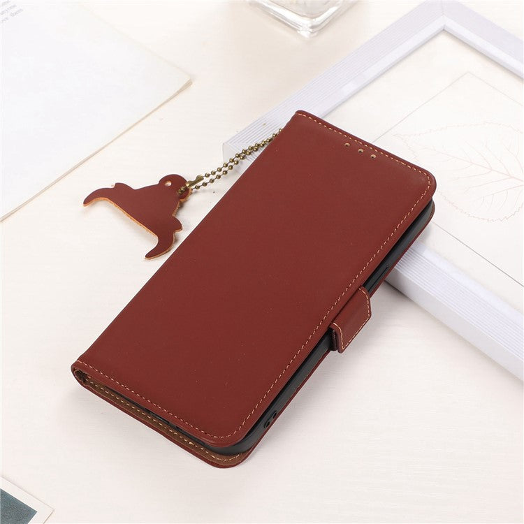 For Motorola Edge 40 Neo 5G Case Wallet Genuine Cow Leather RFID Blocking Phone Cover - Coffee