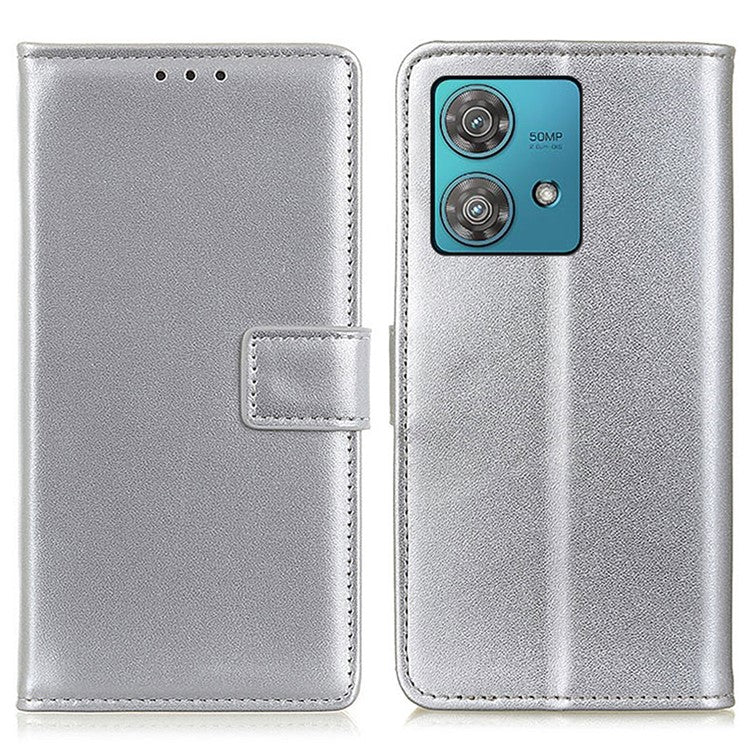 PU Leather Phone Cover for Motorola Edge 40 Neo 5G Case Protective Phone Stand Shell Wallet - Silver