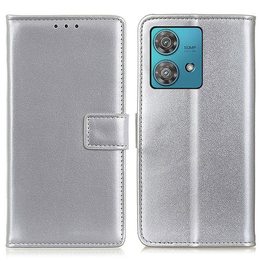 PU Leather Phone Cover for Motorola Edge 40 Neo 5G Case Protective Phone Stand Shell Wallet - Silver