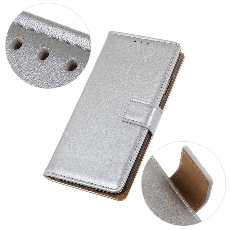 PU Leather Phone Cover for Motorola Edge 40 Neo 5G Case Protective Phone Stand Shell Wallet - Silver
