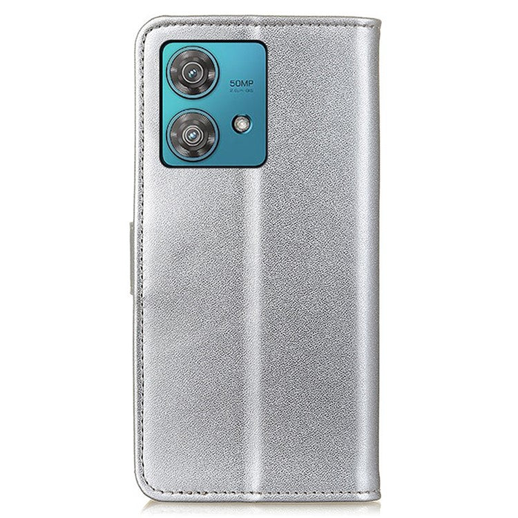 PU Leather Phone Cover for Motorola Edge 40 Neo 5G Case Protective Phone Stand Shell Wallet - Silver