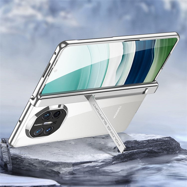 GKK For Huawei Mate X5 Clear Case Magnetic Hinge Kickstand PC Phone Cover with HD Tempered Glass Film - Black