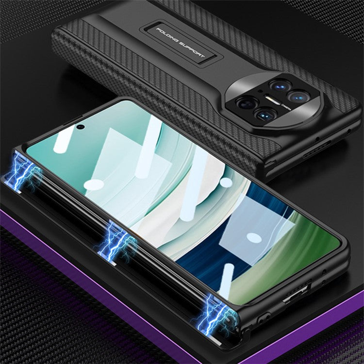 GKK For Huawei Mate X5 Case Magnetic Kickstand PC+PU Phone Cover with Clear Tempered Glass Film - Black