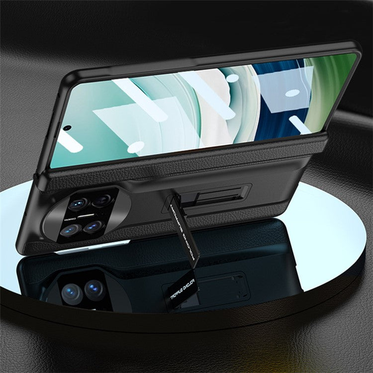 GKK For Huawei Mate X5 Case Magnetic Kickstand PC+PU Phone Cover with Clear Tempered Glass Film - Black