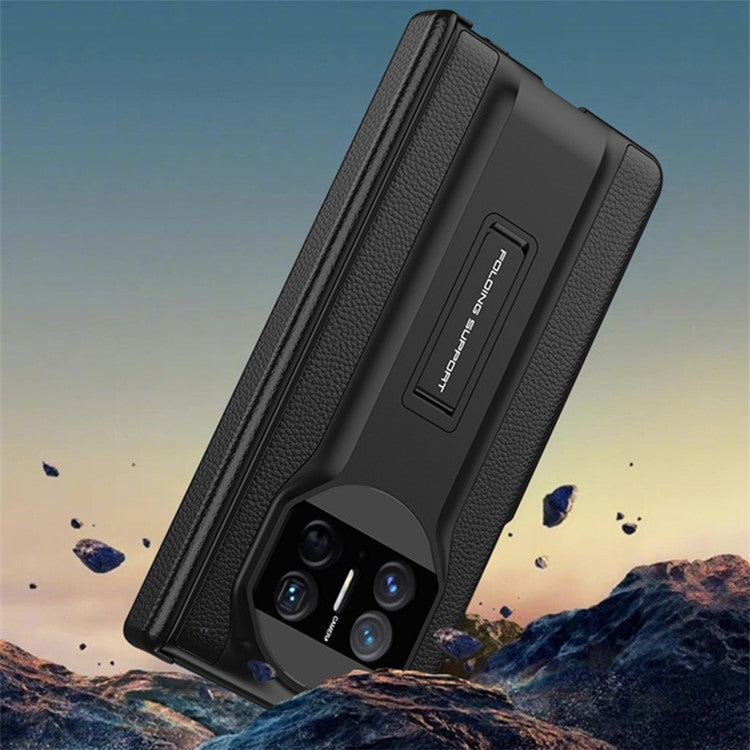 GKK For Huawei Mate X5 Case Magnetic Kickstand PC+PU Phone Cover with Clear Tempered Glass Film - Black