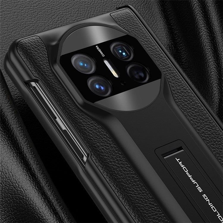 GKK For Huawei Mate X5 Case Magnetic Kickstand PC+PU Phone Cover with Clear Tempered Glass Film - Black