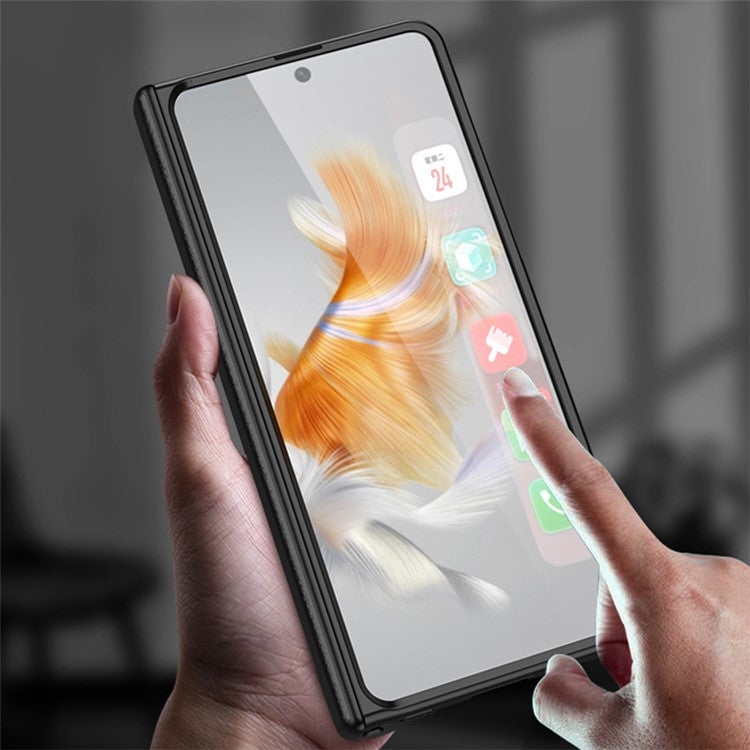 GKK For Huawei Mate X5 Case Magnetic Kickstand PC+PU Phone Cover with Clear Tempered Glass Film - Black