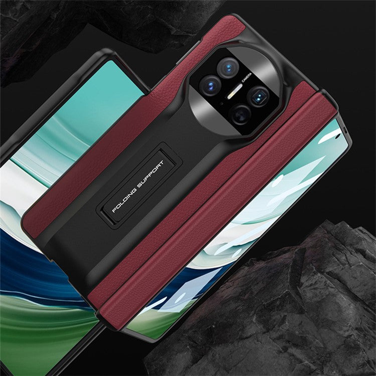GKK For Huawei Mate X5 Case Magnetic Kickstand PC+PU Phone Cover with Clear Tempered Glass Film - Black