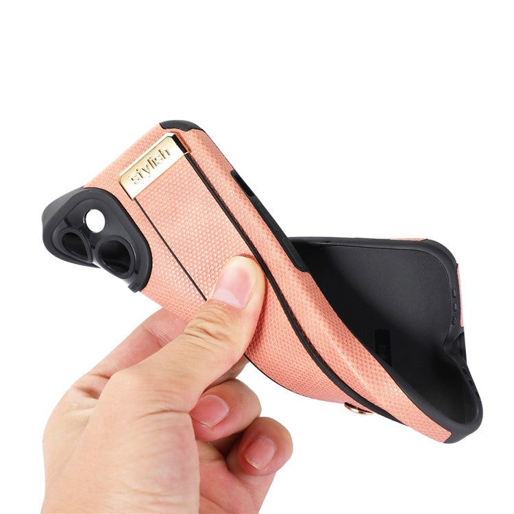 Morandi Style for iPhone 14 Plus Case TPU+PU Leather Wristband Kickstand Phone Cover - Pink