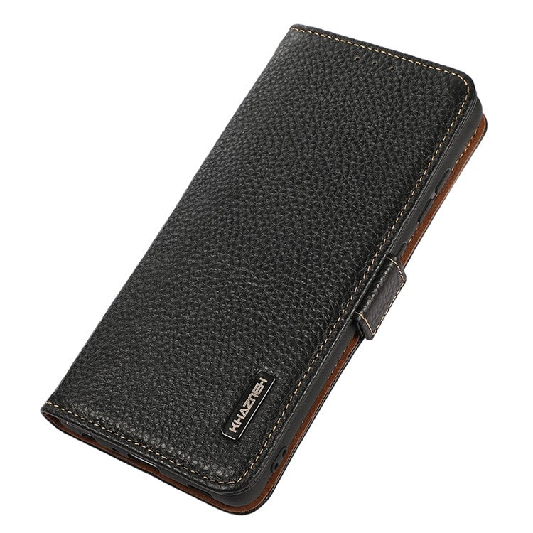 KHAZNEH For Samsung Galaxy A05 4G Phone Case Wallet Stand RFID Blocking Genuine Cow Leather Cover - Black