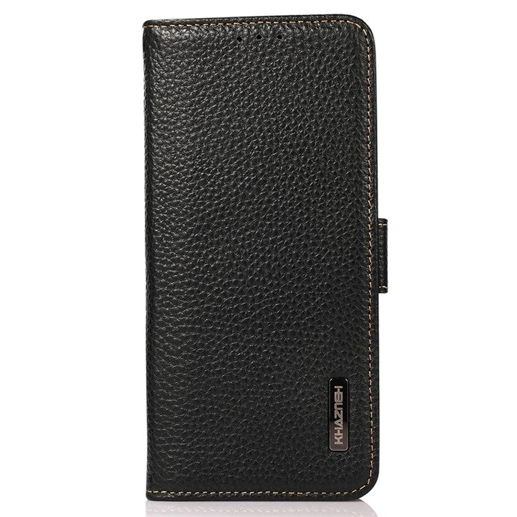 KHAZNEH For Samsung Galaxy A05 4G Phone Case Wallet Stand RFID Blocking Genuine Cow Leather Cover - Black