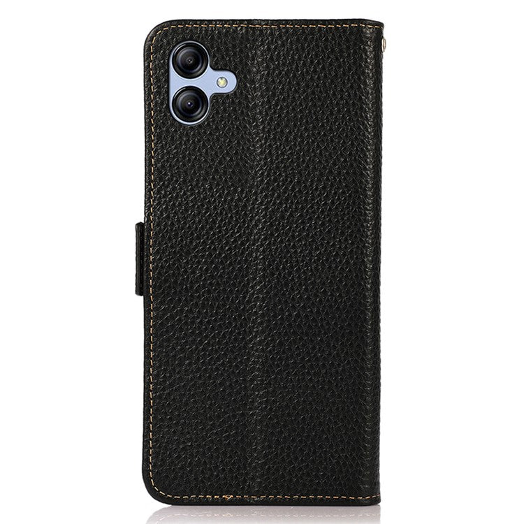 KHAZNEH For Samsung Galaxy A05 4G Phone Case Wallet Stand RFID Blocking Genuine Cow Leather Cover - Black