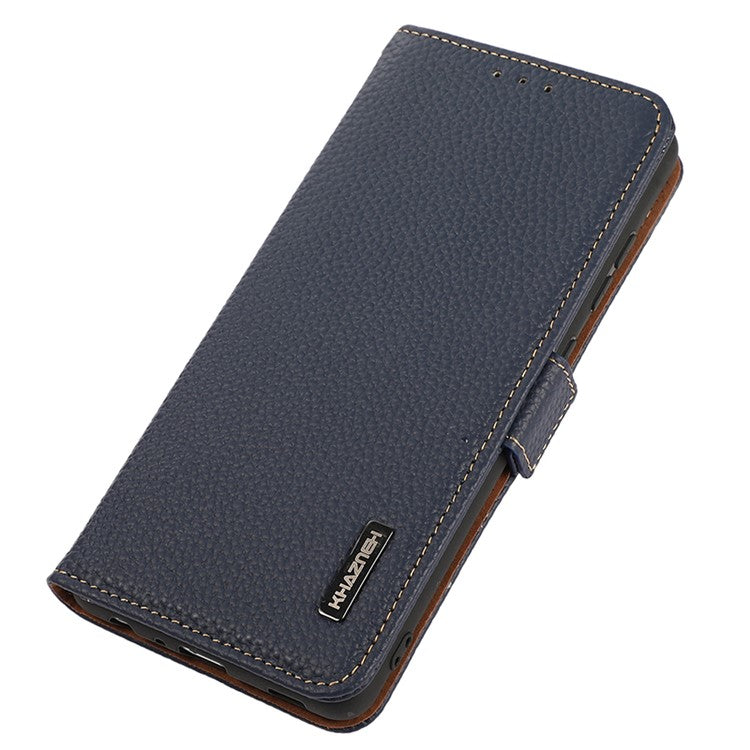 KHAZNEH For Samsung Galaxy A05 4G Phone Case Wallet Stand RFID Blocking Genuine Cow Leather Cover - Blue