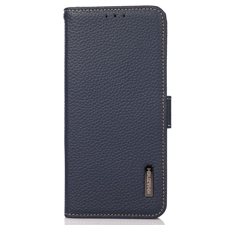 KHAZNEH For Samsung Galaxy A05 4G Phone Case Wallet Stand RFID Blocking Genuine Cow Leather Cover - Blue