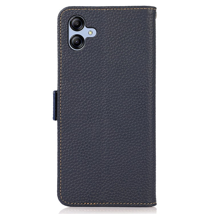 KHAZNEH For Samsung Galaxy A05 4G Phone Case Wallet Stand RFID Blocking Genuine Cow Leather Cover - Blue