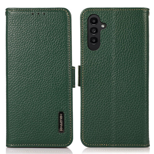 KHAZNEH For Samsung Galaxy A05s 4G Case Genuine Cow Leather Phone Cover Wallet Stand RFID Blocking Shell - Green