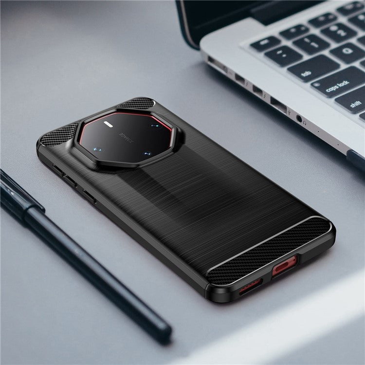 For Huawei Mate 60 RS Ultimate Phone Case Carbon Fiber Texture TPU Phone Cover - Black